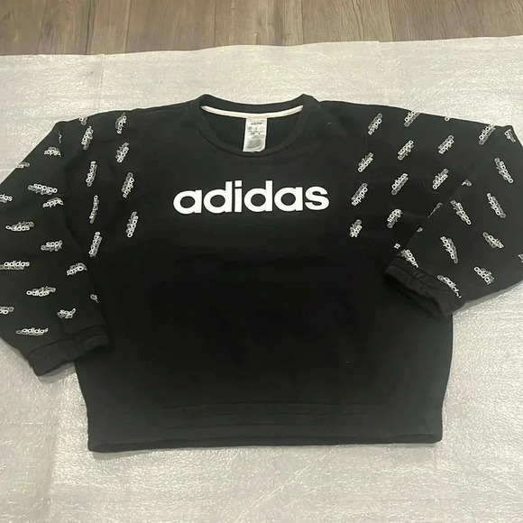 [XS] Adidas Ess Linear Fav Core all Over Print Sweatshirt Pullover FM6185  Black - Picture 3 of 8